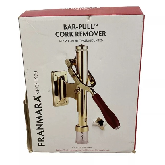 Franmara Wall Mounted Cork Remover Bar Pull Brass Plated Corkscrew Wine Opener - Picture 2 of 10